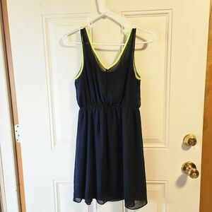 Women's Navy Blue Sleeveless Dress with Neon Accents